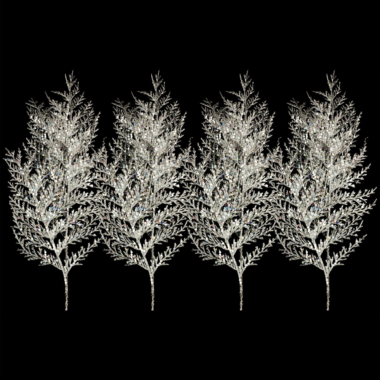 4 Pack of 22" Silver Fern Picks with Glitter Enhancements